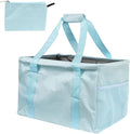 Extra Large Utility Tote Bag - Oversized Collapsible Tote with Wire Frame, Durable Reusable for Beach, Groceries, Laundry, Car Trunk, Storage and Travel - Includes 5x7 Bag with Hook - Light Blue