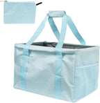 Extra Large Utility Tote Bag - Oversized Collapsible Tote with Wire Frame, Durable Reusable for Beach, Groceries, Laundry, Car Trunk, Storage and Travel - Includes 5x7 Bag with Hook - Light Blue