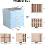 Frebeauty Clear Lid Jewelry Box,5-Layer Jewelry Organizer with Drawer,PU Leather Jewelry Organizers and Storage,Jewelry Boxes