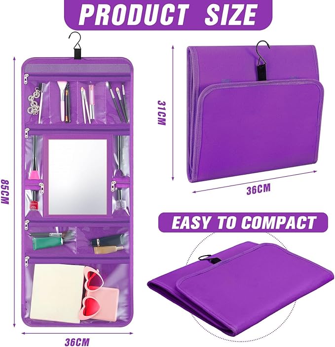 Hanging Toiletry Bag with Mirror for Men Women Travel Kit Large Foldable Beauty Dance Makeup Bag Organizer Storage Waterproof