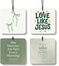 Sage Green Christian Square Citrus Car Air Freshener 4 Pcs, Green Coquette Bow Religious Hanging Air Freshener for Cars Bathr