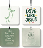 Sage Green Christian Square Citrus Car Air Freshener 4 Pcs, Green Coquette Bow Religious Hanging Air Freshener for Cars Bathr