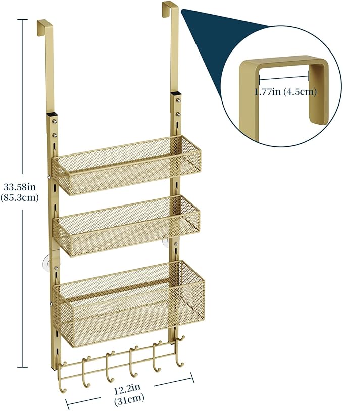 Consumest Over The Door Hooks Organizer - 4 Tier Door Coat Rack with 3 Baskets and 12 Hooks, Stainless Steel Towel Hanger for