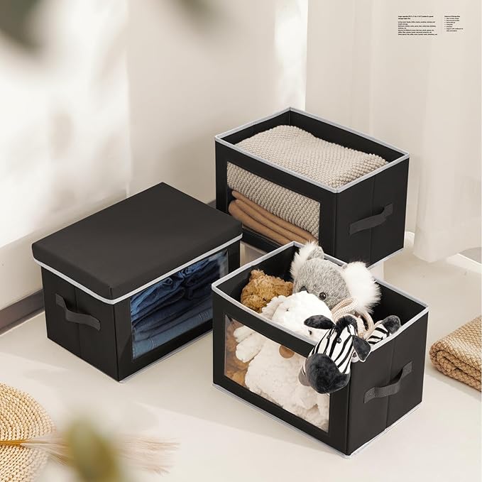 Homsorout Cube Storage Bins with Lids, Clear Window Storage Baskets for Organizing, Fabric Organizer Bins with Handle, Cloth 