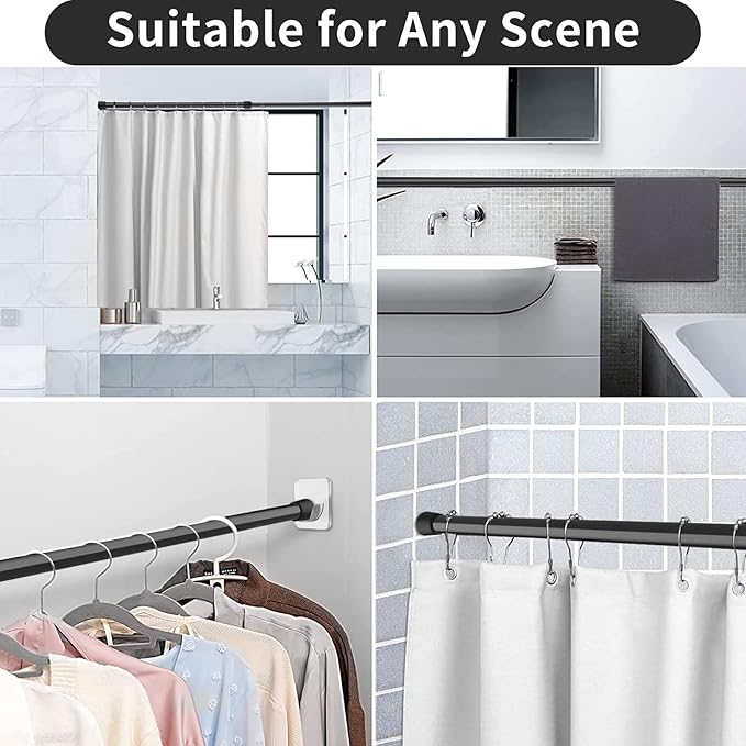 6 Pack Spring Tension Curtain Rod Adjustable Length for Kitchen, Bathroom, Cupboard, Wardrobe, Window, Bookshelf DIY Projects