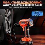 Tire Inflator Portable Air Compressor, 21V Cordless Car Tire Pump, Rechargeable Battery Powered Handheld 160PSI Tire Inflator with Digital Pressure Gauge for Car Motorcycle E-Bike