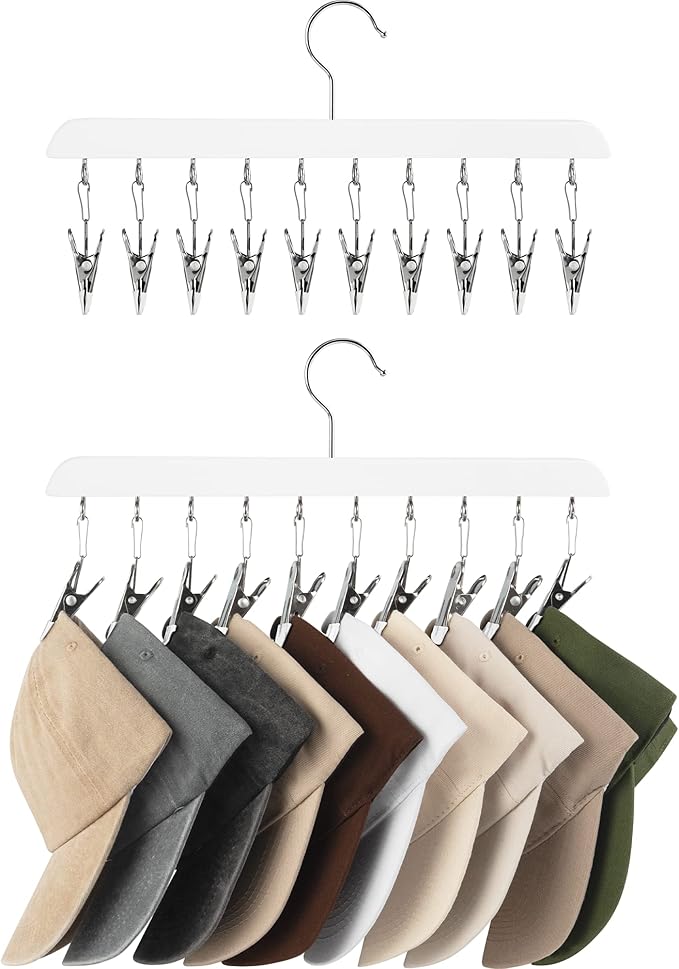 StorageWorks Hat Rack, Closet Organizer and Storage for Baseball Caps,Set of 2 with 10 Adjustable Stainless Steel Clips, Fits