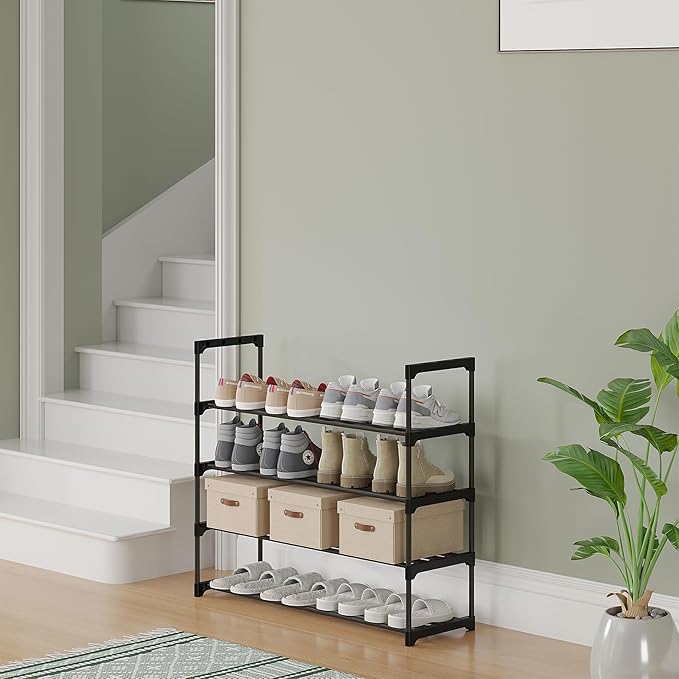 Calmootey 4-Tier Shoe Rack, Tall Large Capacity 20 Pairs Shoes Storage Organizer, Stackable Wide Shoe Shelf for Entryway, Hal