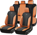 Coverado Seat Covers Full Set, Brown Car Seat Covers, PU Leather & Breathable Mesh Seat Protectors, 5-Piece Automotive Seat C