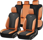 Coverado Seat Covers Full Set, Brown Car Seat Covers, PU Leather & Breathable Mesh Seat Protectors, 5-Piece Automotive Seat C