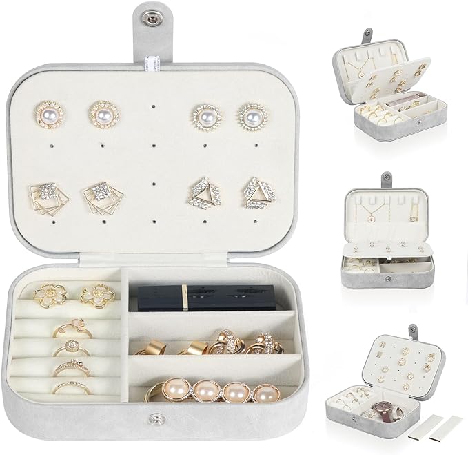 Hatori Travel Jewelry Box, PU Leather Small Jewelry Organizer for Women Girls, Portable Mini Travel Case Display Storage Hold