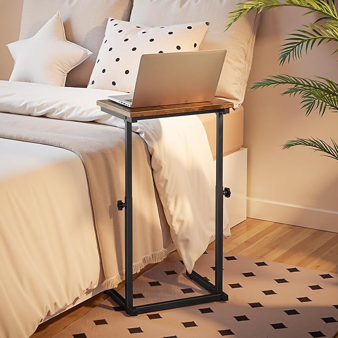 HOOBRO Floating Shelves and C Shaped End Table, 15 Inch Wall Shelf Set of 2, Adjustable Height Side Table for Sofa, Couch Tab