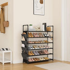 LANTEFUL 6 Tier Shoe Rack, Shoe Organizer Storage for 24-30 Pairs Shoe and Boot, Long Shoe Shelf with Hook and Side Pocket Fr