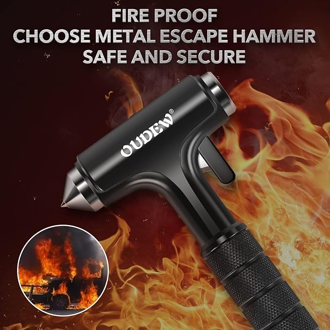 Car Safety Hammer, Car Glass Breaker with Seat Belt Cutter, Automotive Escape Tool with Lighting Function, Metal Window Break