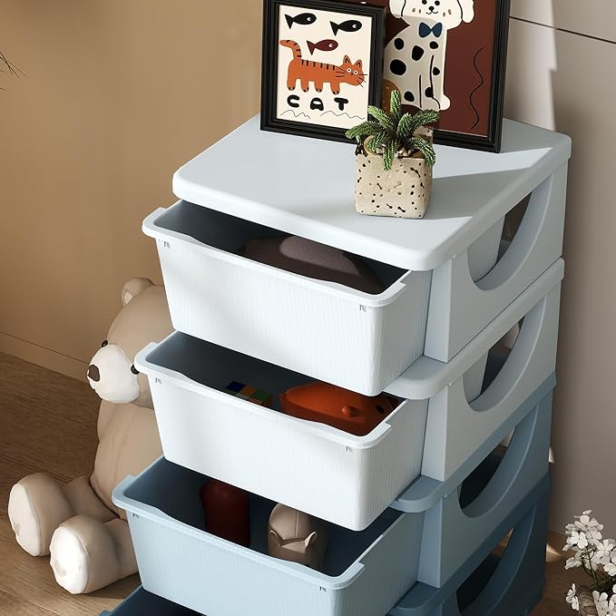 Qaba 4 Tier Kids Storage Unit, Toy Organizers and Storage with 4 Drawer Chest for Kids Bedroom Nursery Kindergarten Living Ro