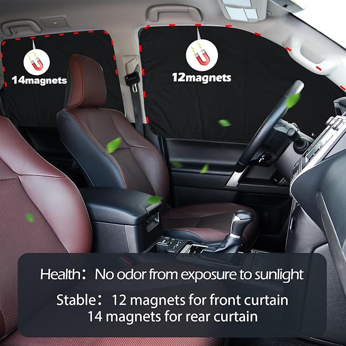 XCBYT Magnetic Car Window Shades 4 Pack - Blackout Side Window Sun Shade for Privacy & Car Camping, 99% UV Blocking Car Window Covers for Side Windows, Heat Protection Travel Shades for SUV Sedan