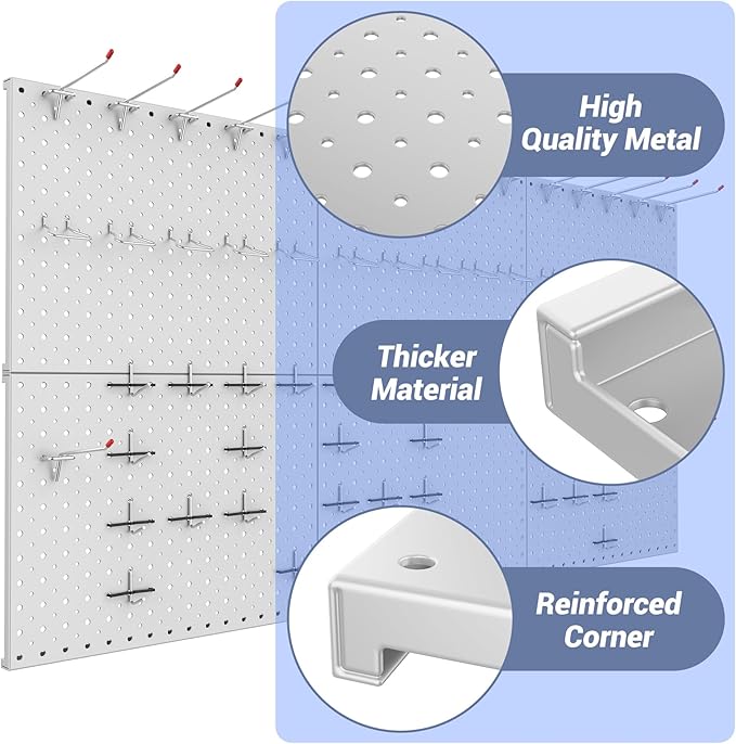 WALMANN 6-Pack 12"x16" Metal Pegboard Panels for Garage, Tool Organizer Pegboards for Pegboard Hooks - Compatible with 1/8" &