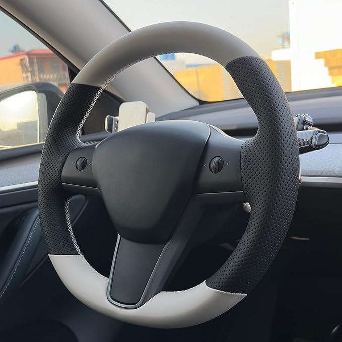 MEWANT Hand Stitched Steering Wheel Cover for Tesla Model 3 2017-2023 / Model Y 2020-2023 for Tesla Model 3/Y Accessories