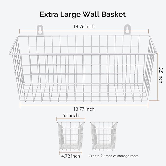 MaraFansie [Extra Large Wire Basket 2-Pack Hanging Wall Organizer Cabinet Storage Basket Wall Mounted Shelves Rustic Farmhous