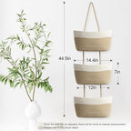 TeoKJ Over the Door Hanging Basket, 3-Tier Woven Cotton Wall-Mounted Storage Organizer Bag Decorative Hanging Nursery Baskets