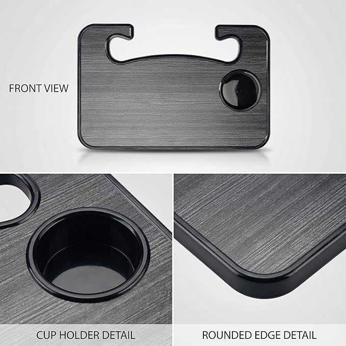 2-in-1 Steering Wheel Tray & Laptop Stand, Car Food Tray with Drink Holder, Multipurpose Car Desk Organizer for Eating Working, Travel Accessories