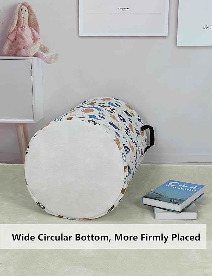 QUEENLALA Large Storage Basket,Laundry Hamper/Bathroom/Home Decor/Collapsible Round Storage Bin,Boys and Girls Hamper/Boxes/C