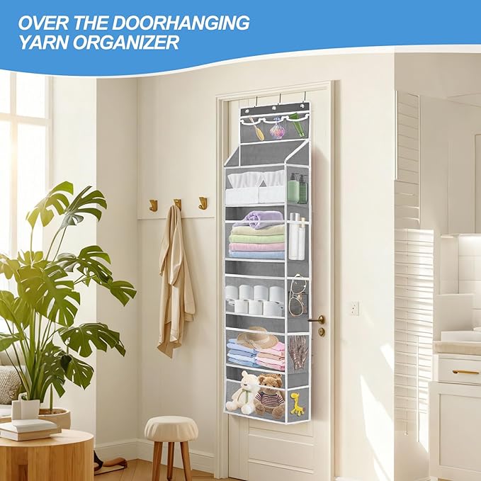 Over the Door Organizer with 5 Large Pockets, 5+3 Tiers Shelf Hanging Door Organizer, Adjustable Hanging Closet Organizer wit