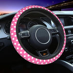 Cute Pink White Polka Dot Steering Wheel Cover for Women, Universal Fit 14-15 inch,Automotive Interior Accessories Decorative