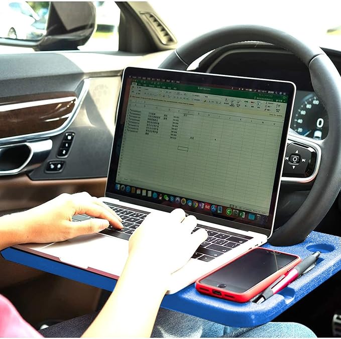 Steering Wheel Tray,Car Table Food Trays for Eating,Laptop Mount,Cars Desk for Driver,Fit Most Auto Vehicle Steering Wheels (Blue, Medium)
