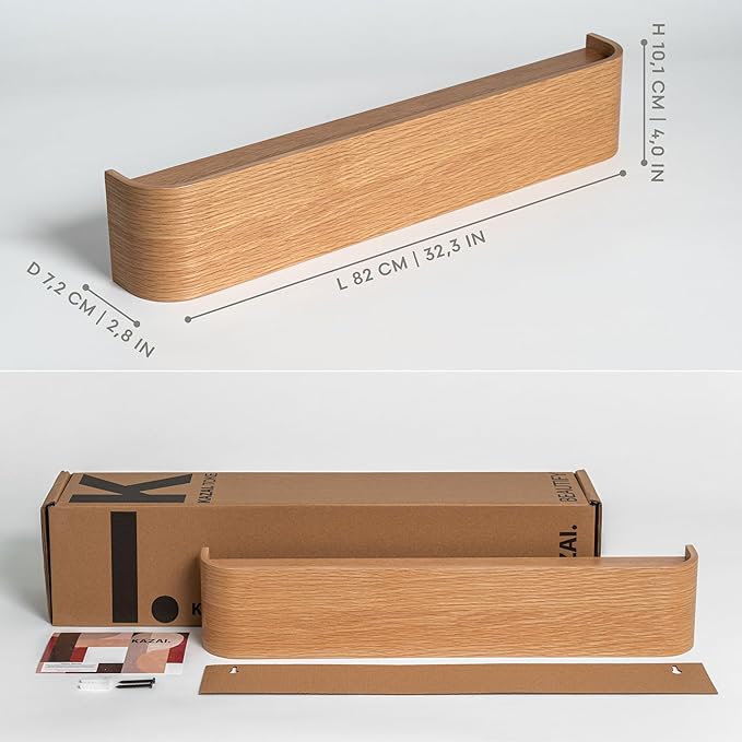 Kazai. Wall-Mounted Coat Rack 'Toke' - Modern Design Coat Rack with Hidden Wall Hooks - Solid Wood Veneer Panel Coat Hanger -