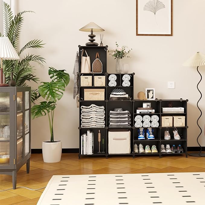 AWTATOS Cube Storage Closet Organizer Storage 12 Cube Shelves, Large and Small Cubes, DIY Portable Closet Clothes Storage She