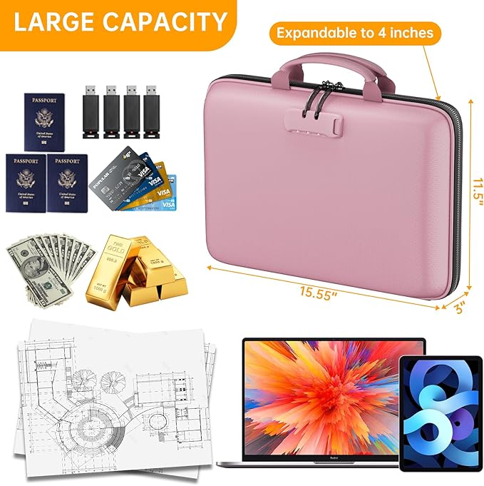 DocSafe Fireproof File Organizer with Lock, Hard-Shell Case Fireproof Document Box with 13 Pocket Accordion File Folder, Port