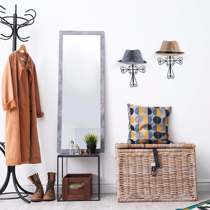 MyGift 2 Pcs Vintage Hat Holder Rack Wall Mount, Large Brim Hat Organizer Storage, Hanging Helmet Wig Display Dome, Scrollwor