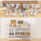 OYREL 5 Tier Shoe Organizer, 33.3in Wide x 11.2in Deep x 35.6in Tall, Black Metal and Plastic Shoe Rack with Side Bag, Holds 