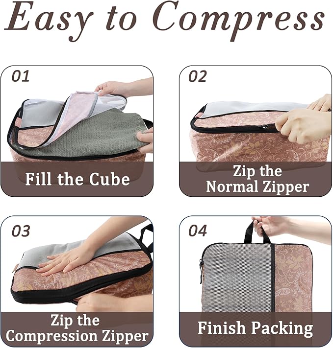 U+U 4 Set Compression Packing Cubes - Ultralight Travel Organizers, Space-Saving Suitcase Organizer, Expandable Packing Cubes