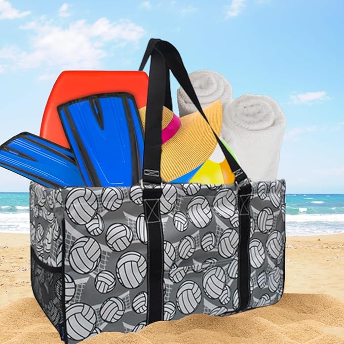 NGIL Extra Large Utility Tote Reusable Grocery Bag Oversized Collapsible for Groceries, Storage, Picnic, Beach (Volleyball-Black)
