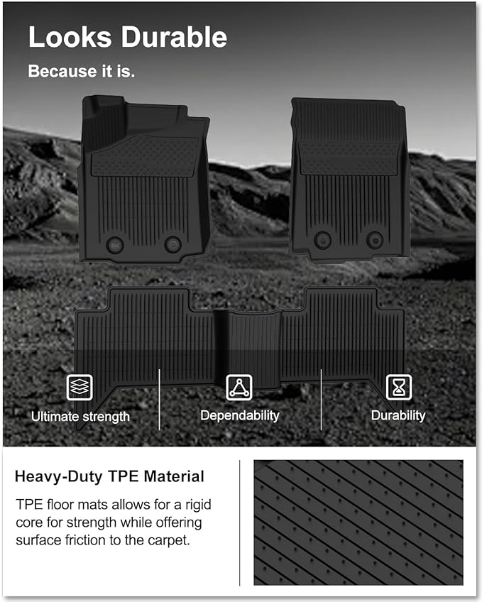 KIWI MASTER Floor Mats for 2018-2023 Toyota Tacoma Double Cab Crew Cab, Custom Fit All Weather Car Mats, Heavy Duty TPE Floor Liners, Front & Rear 2 Row, Black