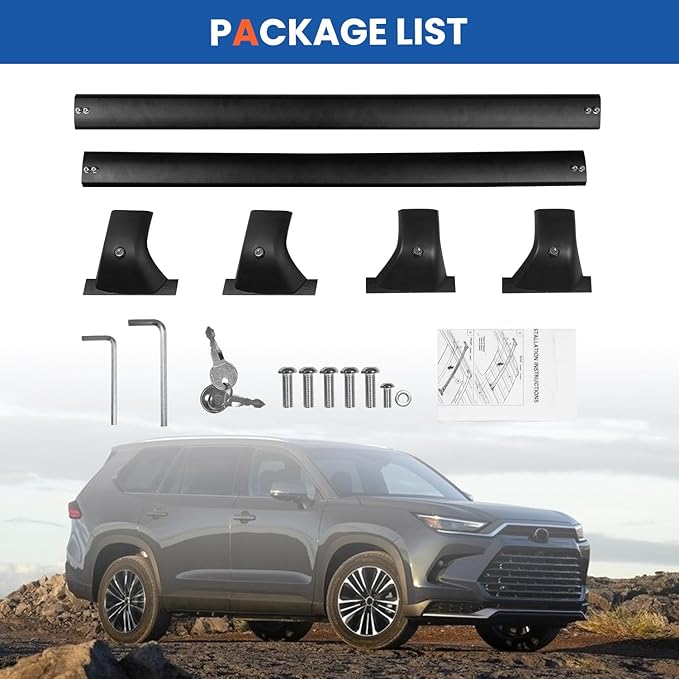 260lbs Roof Rack Cross Bars Compatible with Toyota Grand Highlander/Lexus TX 2024 2025(with Factory Flush Side Rails) Aluminum Crossbars Anty-Sheft Metal Lock Luggage Carrier Kayak Rooftop