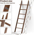 Farmhouse Wooden Blanket Ladder with Removable Hooks, 6-Tier Rustic Blanket Rack Decorative Stand, Leaning Towel Quilt Rack H
