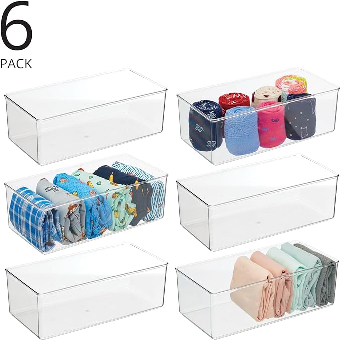 mDesign Long Plastic Drawer Organizer Box, Storage Organizer Bin Container; For Closets, Bedrooms, Use for Leggings, Socks, T