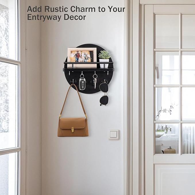 dreampossible Key Holder Wall Mount - 10.2 Inch Decorative Key Rack and Mail Organizer with 8 Key Hooks - Wooden Key Hanger w