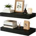 15.7 inch Black Floating Shelves Set of 2, Solid Wood Wall Mounted Shelves, Heavy Duty Display Storage Shelves for Bedroom, L