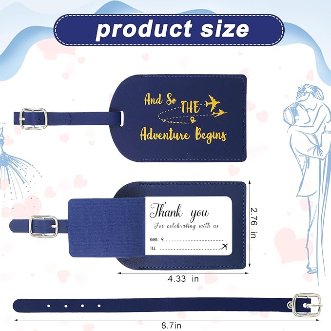 Sweetude 48 Sets Leather Luggage Tag Bulk and So The Adventure Begins Luggage Tags with Name Card for Wedding Bridal Shower B