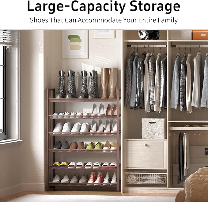 6-Tier Metal Large Shoe Rack,Tall Shoe Rack for Closet,entryway,Garage, with Adjustable Flat or Angled Shelves, Hold 20-26 Pa