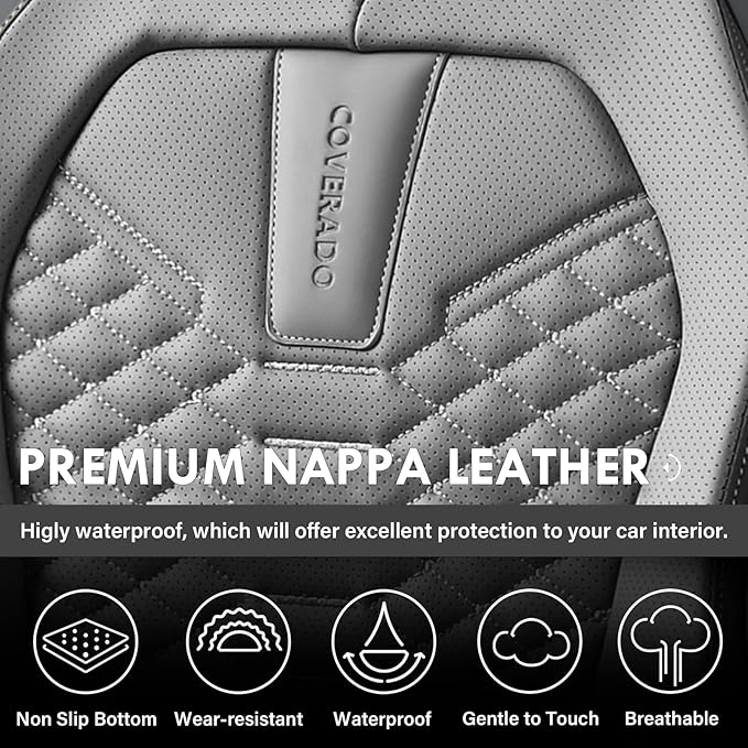 Coverado Car Seat Covers, Front Seat Cover, Waterproof Nappa Leather Seat Covers for Cars, 2 Pack Car Seat Protectors Driver 