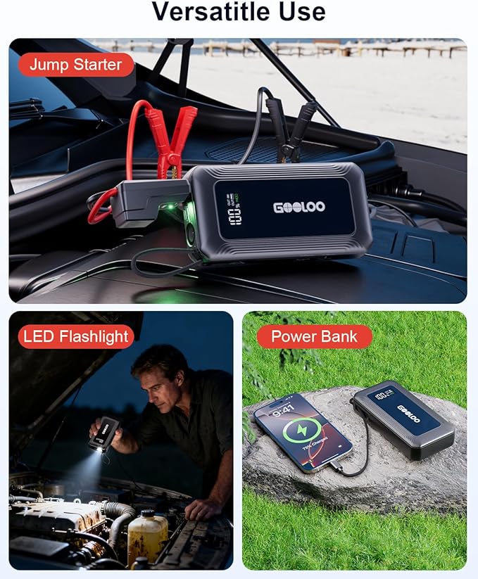 GOOLOO G7 3000A Jump Starter with Built-in Cable,Portable Power Bank for 45W Fast Charging,12V SuperSafe Lithium Jump Box,