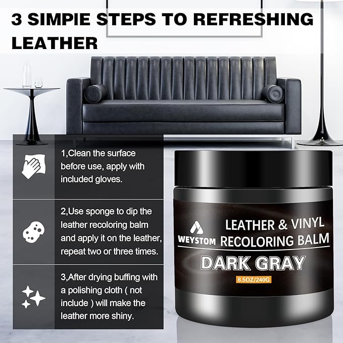 Leather Recoloring Balm - Leather Repair Kit for Furniture, Dye, Recolor, Renew, Repair & Restore Aged, Faded, Cracked, Peeli