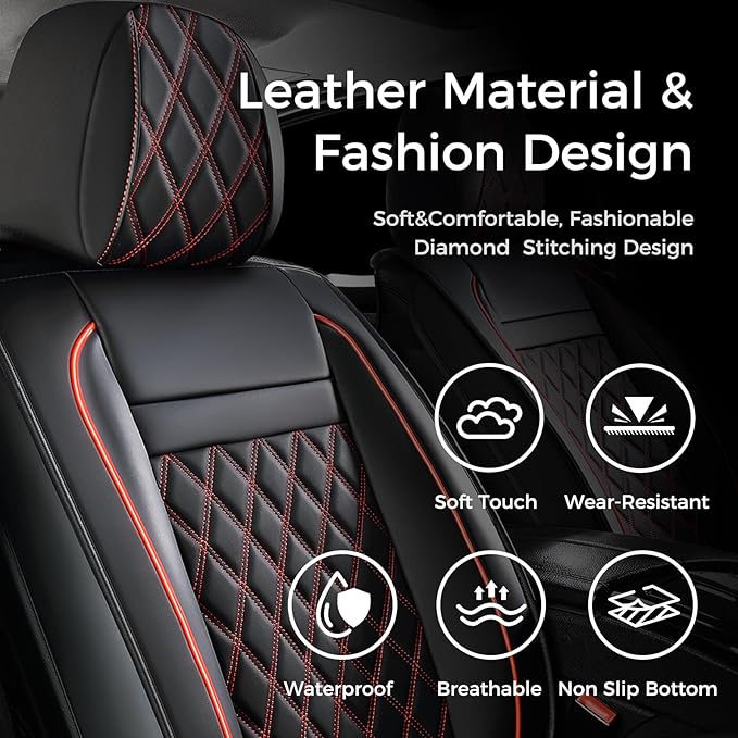 Huidasource Car Seat Covers for Front Seat, Car Seat Cushion Waterproof, Full-Cover Faux Leather Car Seat Cover Protector Uni
