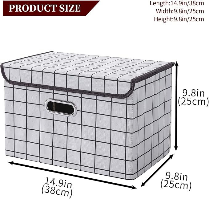 STOREONE Fabric Storage Cube Bins Foldable Organizer Container Collapsible Basket with Lids and Metal Handles, for Home, Bedr