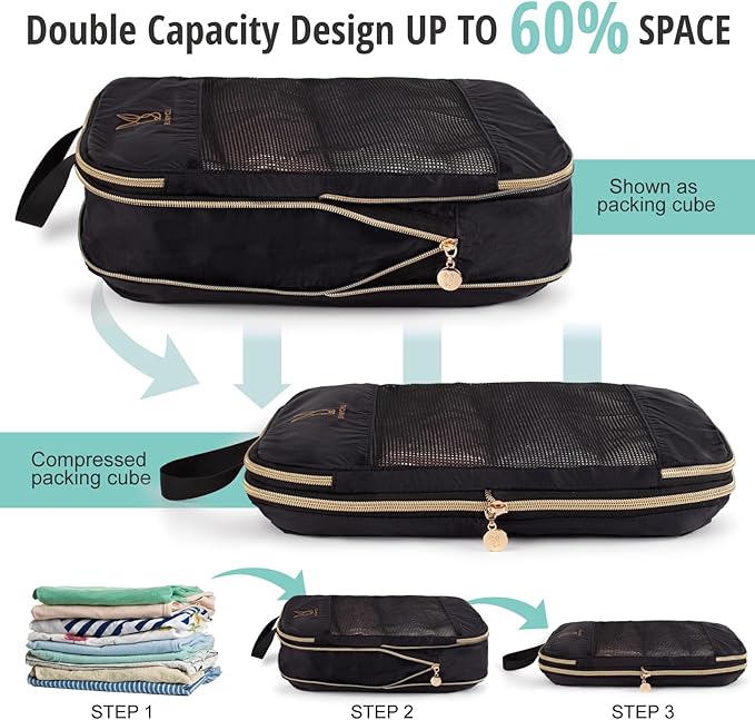 Compression Packing Cubes for Travel, Bunnychill Portable Zipper Packing Cube for Cloting, Expandable Space Saver Storage Lug